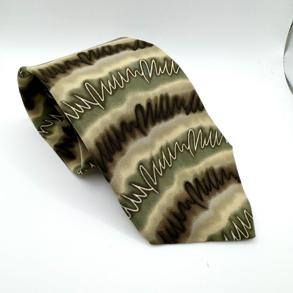 Vintage 90s Jerry Garcia Silk Olive Big Bird Scribble Necktie